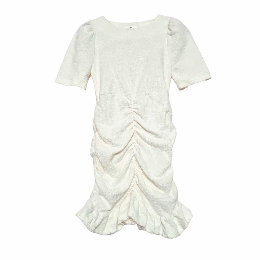 Size- S, Tweed bottom ruched dress in white for women - Picture 3 of 5